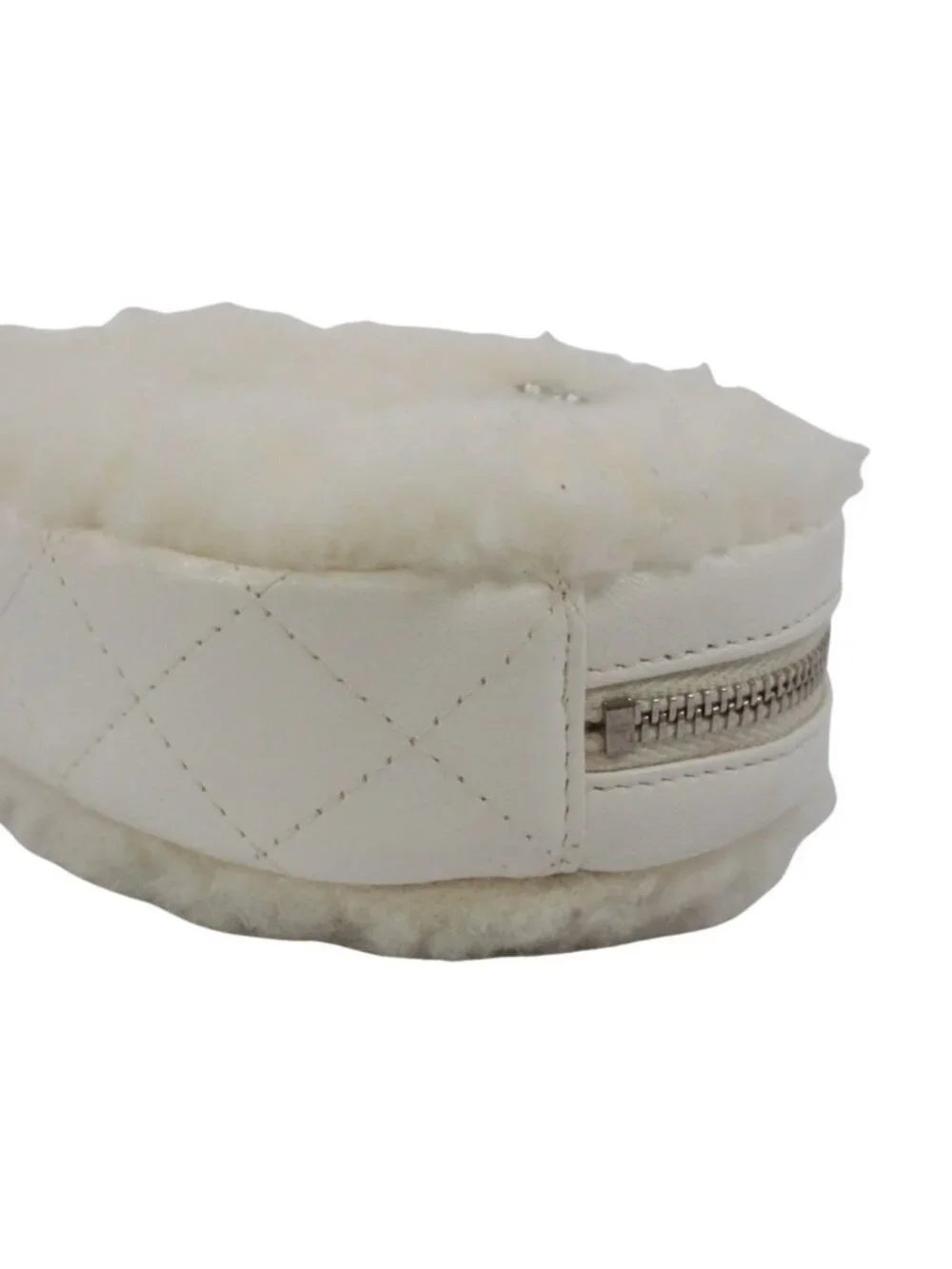 Chanel Coco Neige Ge Chain Pouch Fleece Leather White Shoulder Bag Silver